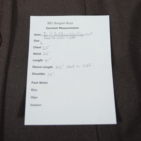 Vtg Womans L Brown Wool Winter Overcoat Faux Fur Collar Cuff Jo-D Lined Buttons - Picture 13 of 13